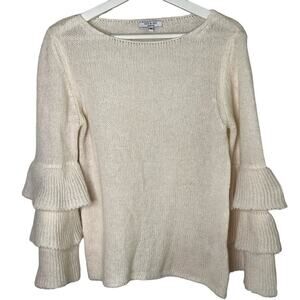 Gio & Gio Tiered Sleeve Boat Neck Knit Pullover Sweater White Women's Size M